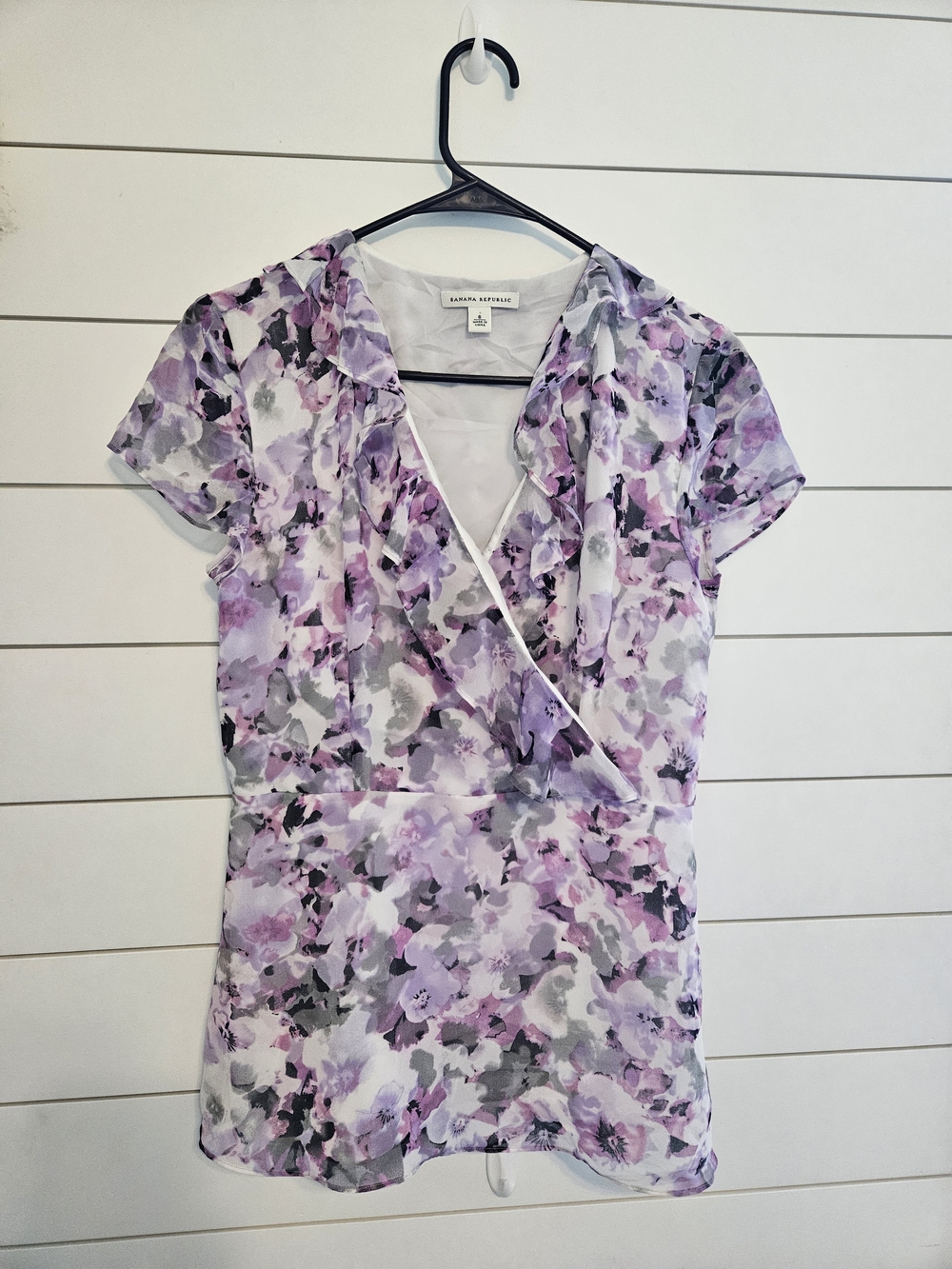 Banana Republic Lavender Floral Wrap Blouse